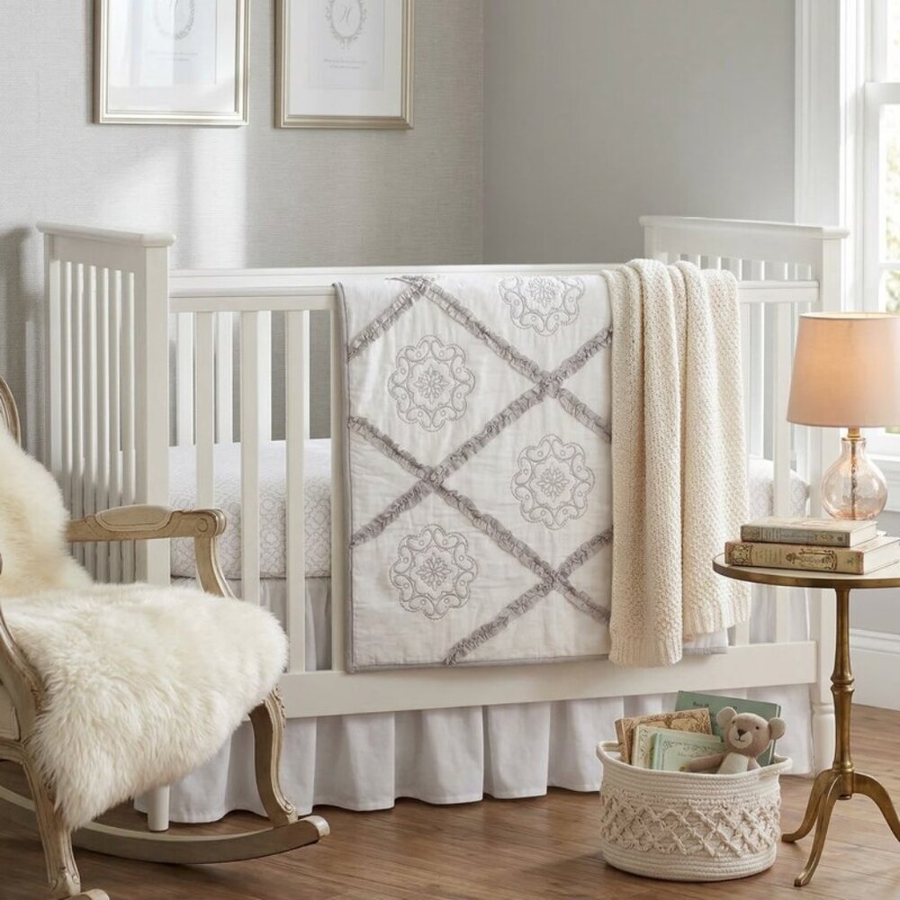 Just Born Ruffled Medallions 3-Piece Crib Bedding Set